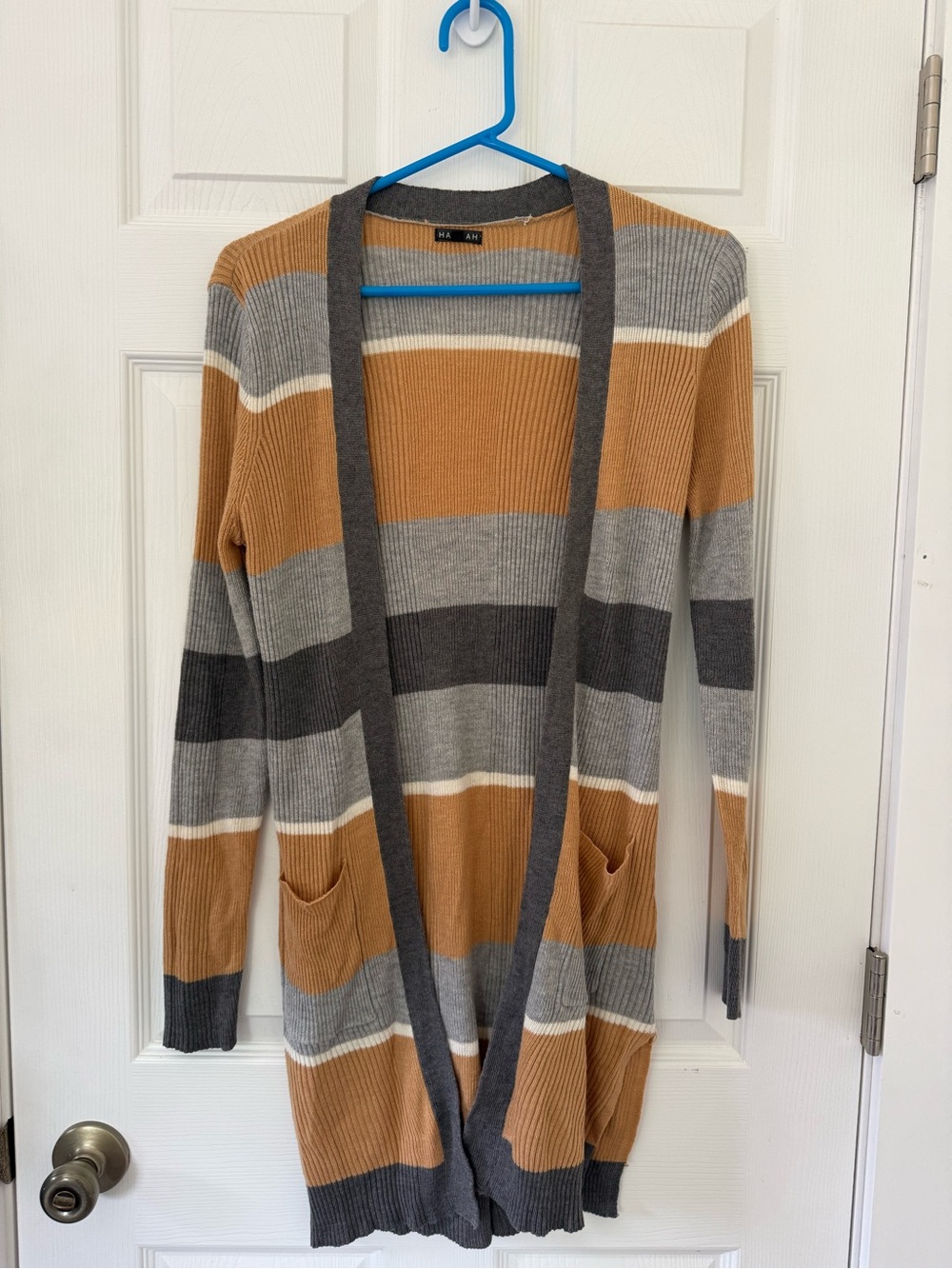 Hannah Striped Open-Front Women's Cardigan Sweater - Tan & Gray